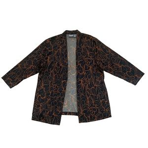 Additions by Chicos Open Blazer Cardigan Black/Brown Stretch Sz 3